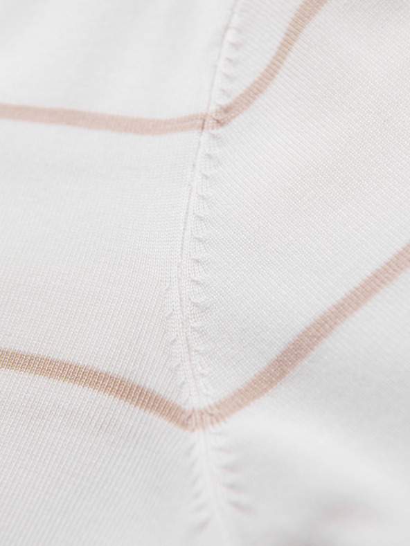 Ombre Clothing Pánská polokošile s dlouhým rukávem a vodorovným pruhem z viskózy - bílá a béžová
