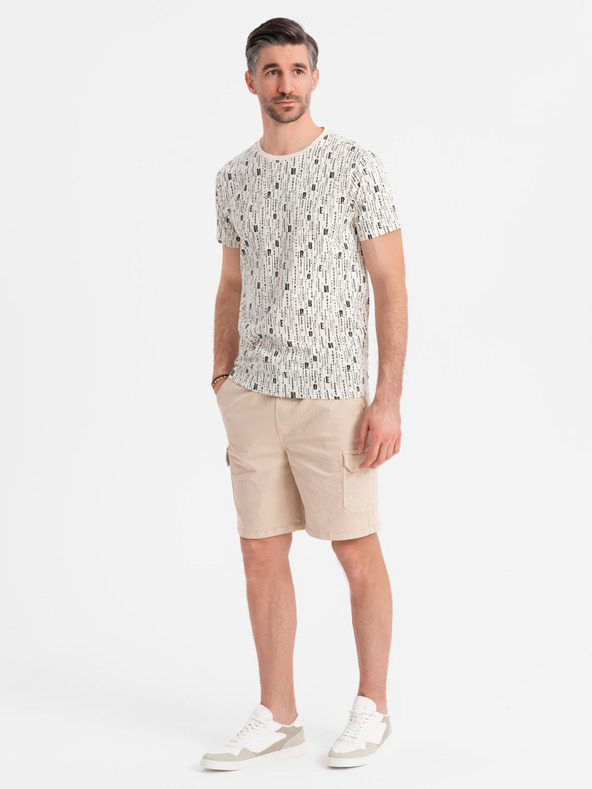 Ombre Clothing Pánské bavlněné cargo šortky s elastickým pasem - béžové