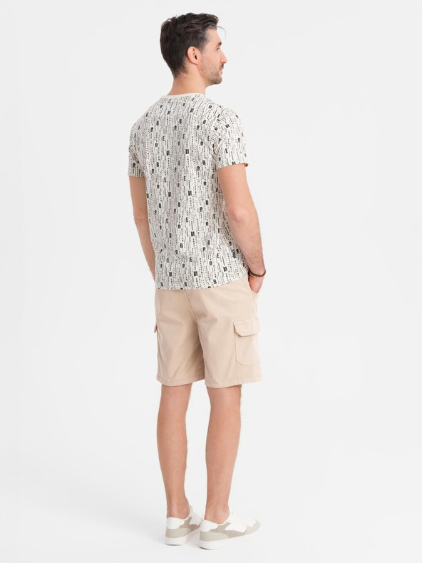 Ombre Clothing Pánské bavlněné cargo šortky s elastickým pasem - béžové