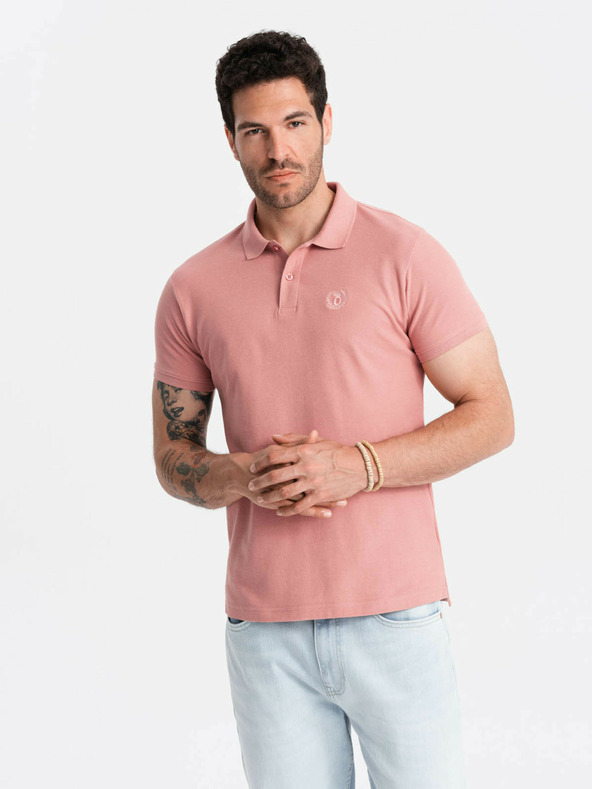 Ombre Clothing Růžové pánské basic polo tričko Ombre Clothing