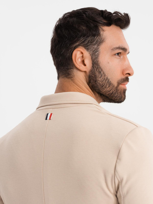 Ombre Clothing Pánské béžové sako SLIM z jemně strukturovaného úpletu