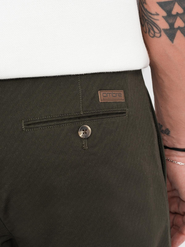 Ombre Clothing Pánské chino kalhoty REGULAR FIT s jemnou strukturou - tmavě zelené