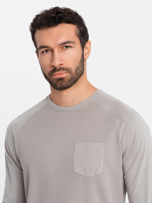 Ombre Clothing Pánské šedé bavlněné tričko s dlouhým rukávem