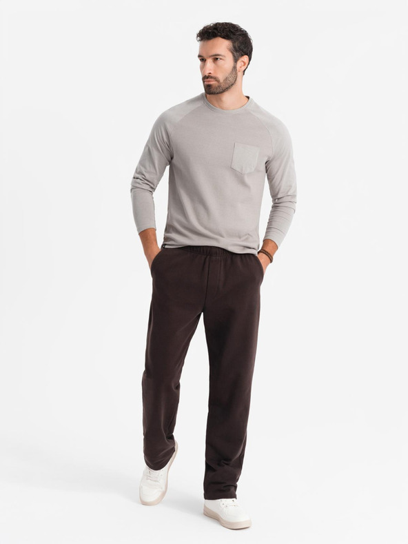 Ombre Clothing Pánské šedé bavlněné tričko s dlouhým rukávem