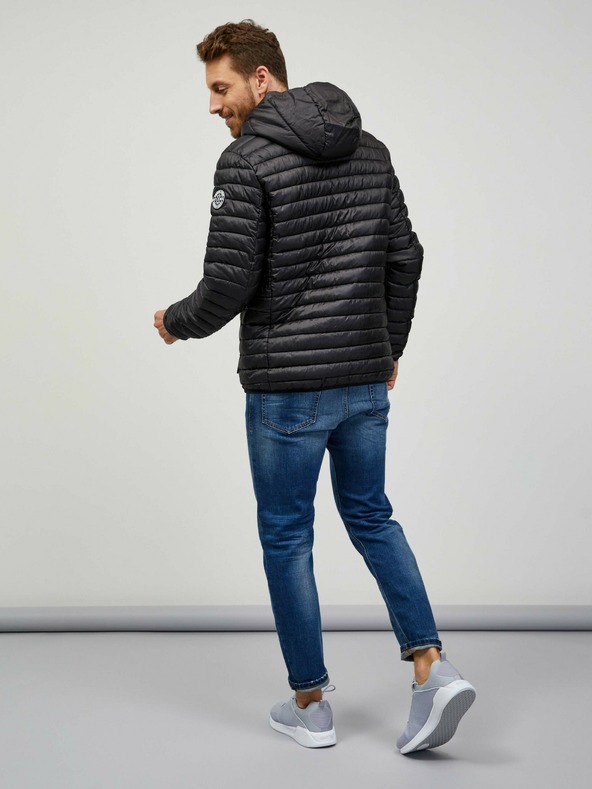 Sam 73 Černá pánská prošívaná bunda s kapucí SAM 73 Edmund