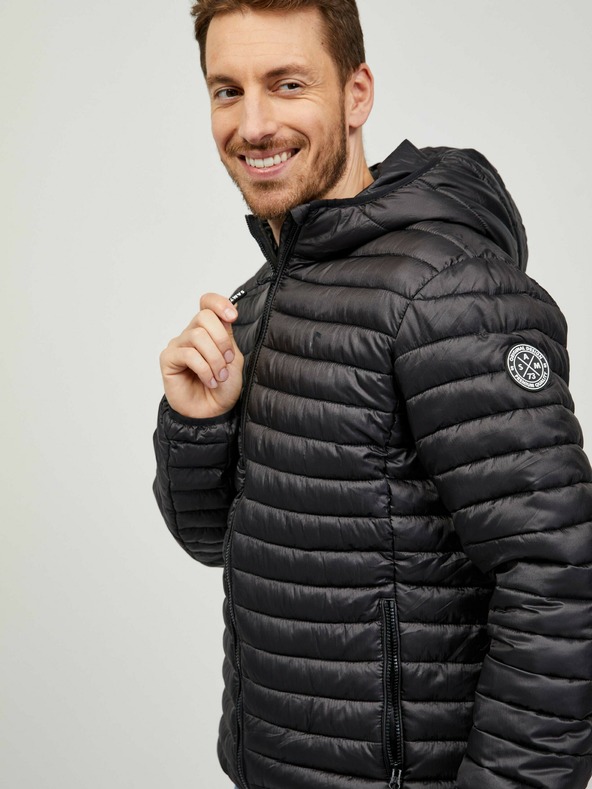 Sam 73 Černá pánská prošívaná bunda s kapucí SAM 73 Edmund