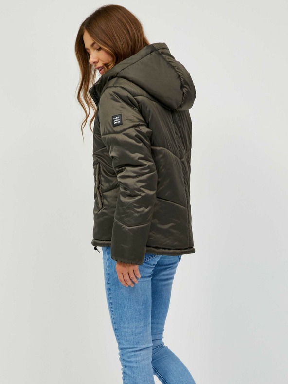 Sam 73 Tmavě zelená dámská prošívaná zimní bunda s kapucí SAM 73 Gede