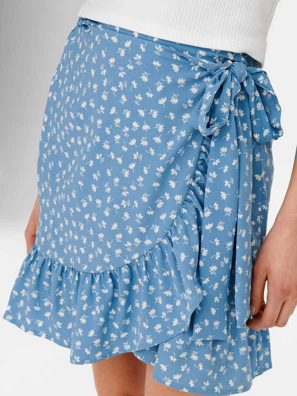 ONLY Modrá dámská květovaná zavinovací sukně ONLY Olivia
