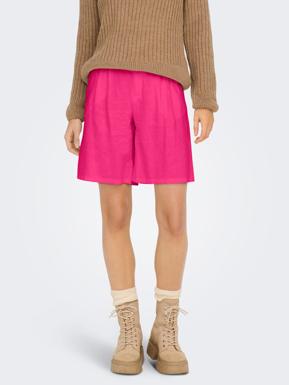 ONLY Tmavě růžové dámské lněné kraťasy ONLY Caro