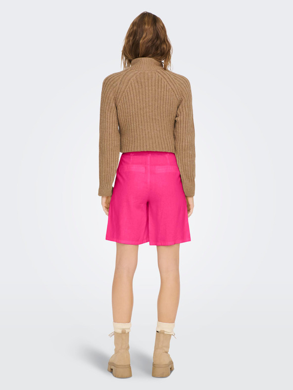 ONLY Tmavě růžové dámské lněné kraťasy ONLY Caro