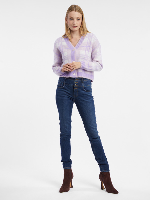 Orsay Světle fialový dámský károvaný kardigan ORSAY