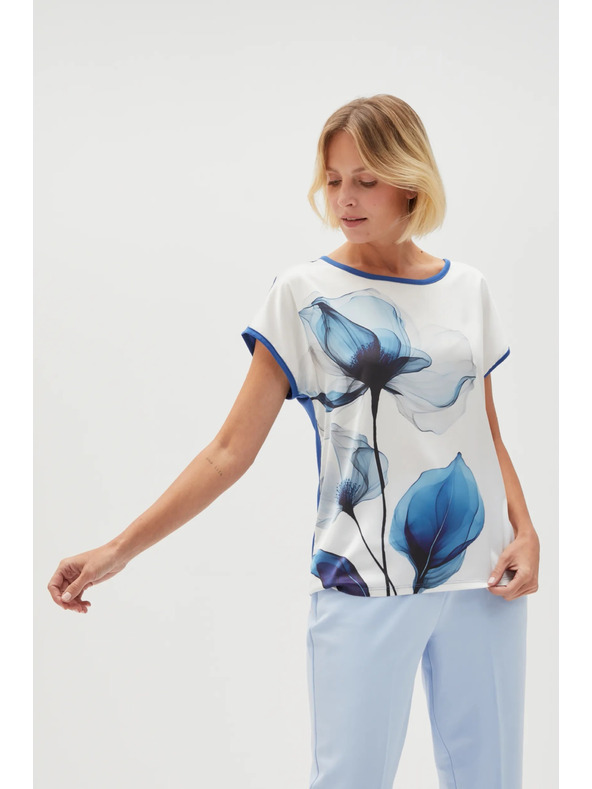 Moodo Dámská bílá halenka s modrými květinami