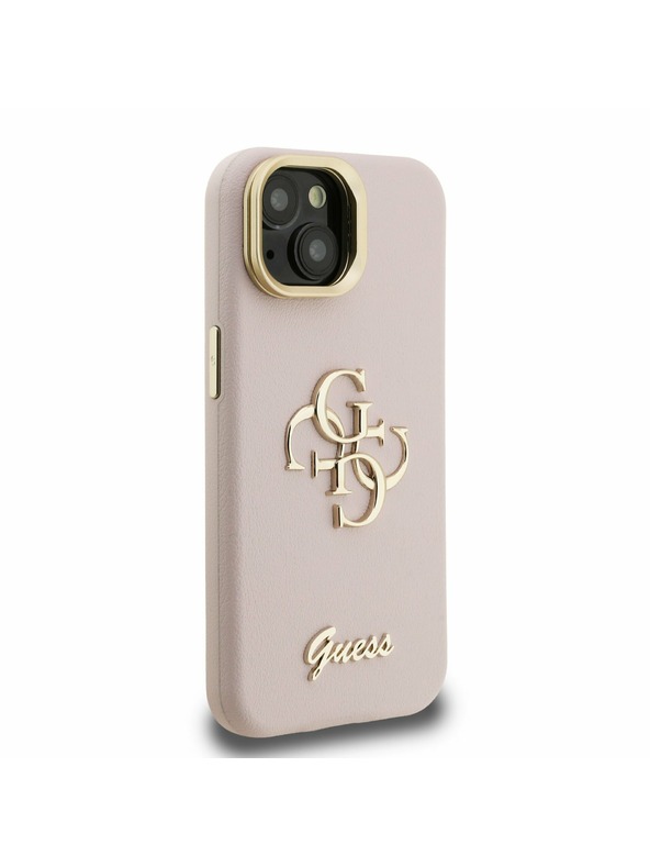 Guess Guess PU Grained 4G Logo Stand Camera Frame Zadní Kryt pro iPhone 13 Pink