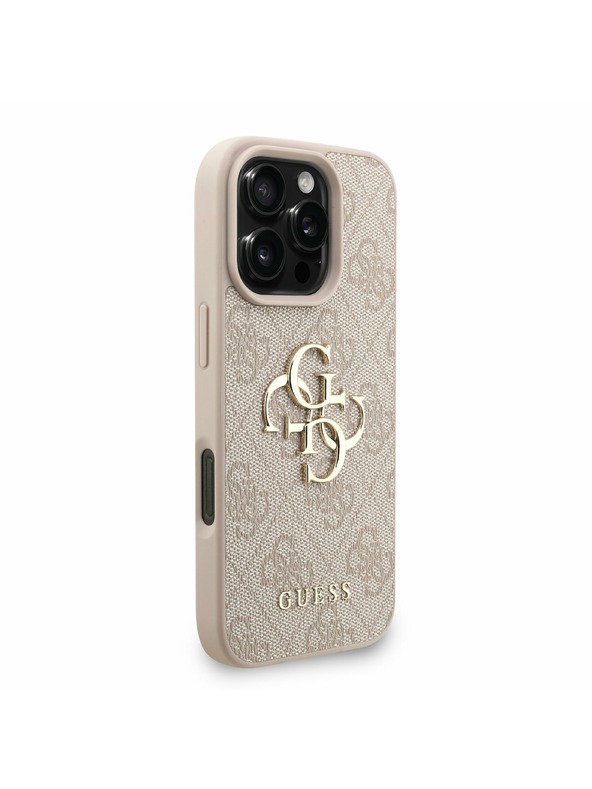 Guess Guess PU 4G Metal Logo Strap Zadní Kryt pro iPhone 16 Pro Pink