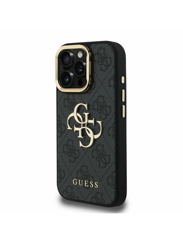 Guess Guess PU 4G Metal Logo Stand Camera Frame Zadní Kryt pro iPhone 15 Pro Black