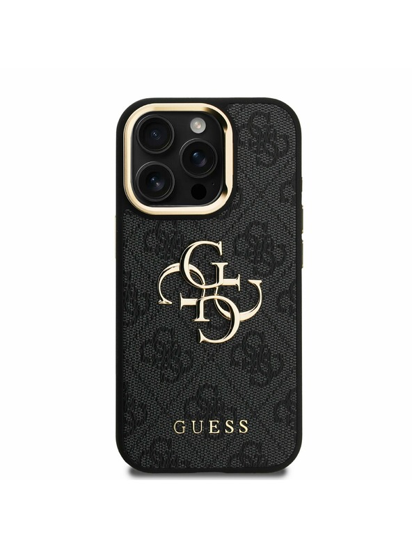 Guess Guess PU 4G Metal Logo Stand Camera Frame Zadní Kryt pro iPhone 15 Pro Black