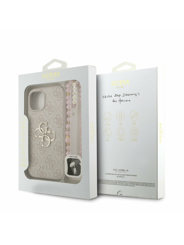 Guess Guess PU 4G Metal Logo Strap Zadní Kryt pro iPhone 15 Pink