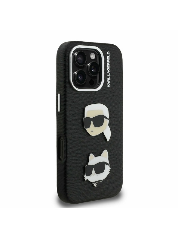 Karl Lagerfeld Karl Lagerfeld Grained PU K&CH Heads Zadní Kryt pro iPhone 16 Pro Black