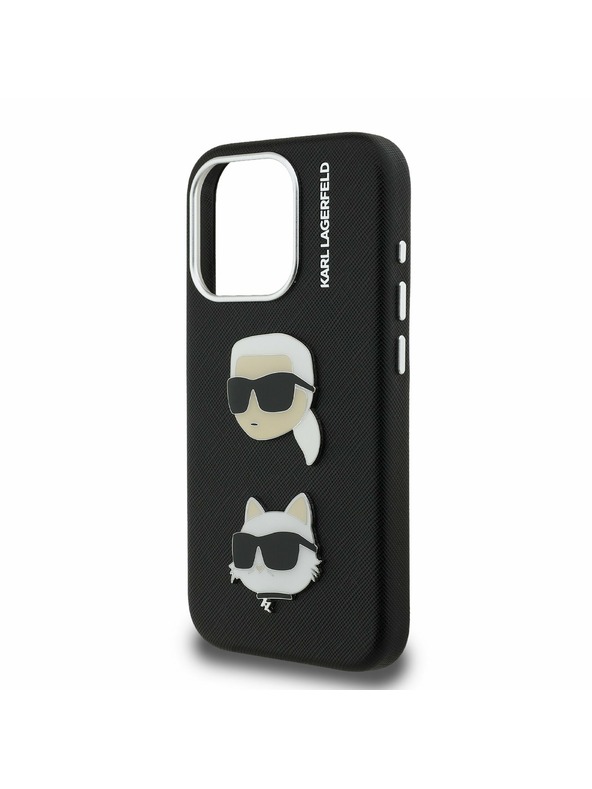 Karl Lagerfeld Karl Lagerfeld Grained PU K&CH Heads Zadní Kryt pro iPhone 15 Pro Max Black