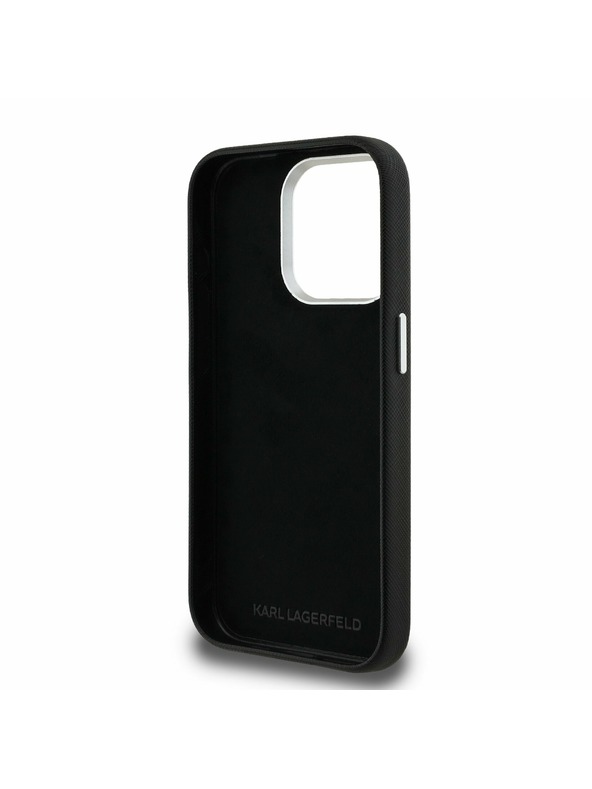 Karl Lagerfeld Karl Lagerfeld Grained PU K&CH Heads Zadní Kryt pro iPhone 15 Pro Max Black