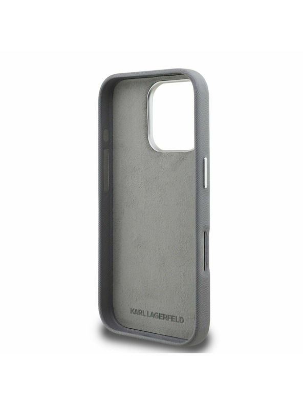 Karl Lagerfeld Karl Lagerfeld Grained PU K&CH Heads Zadní Kryt pro iPhone 16 Pro Grey