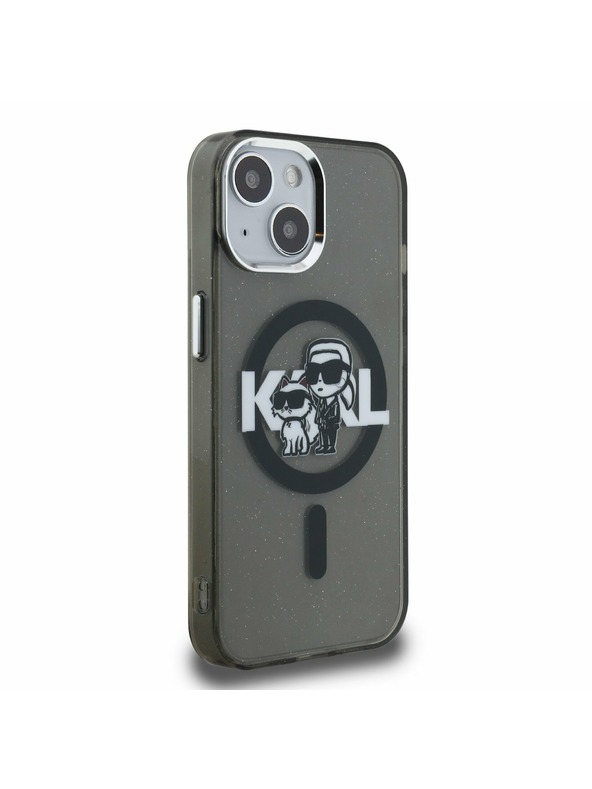 Karl Lagerfeld Karl Lagerfeld IML Glitter Karl and Choupette Sketch MagSafe Zadní Kryt pro iPhone 15 Black