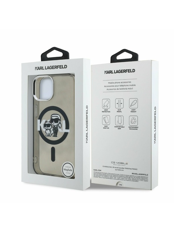 Karl Lagerfeld Karl Lagerfeld IML Glitter Karl and Choupette Sketch MagSafe Zadní Kryt pro iPhone 15 Black