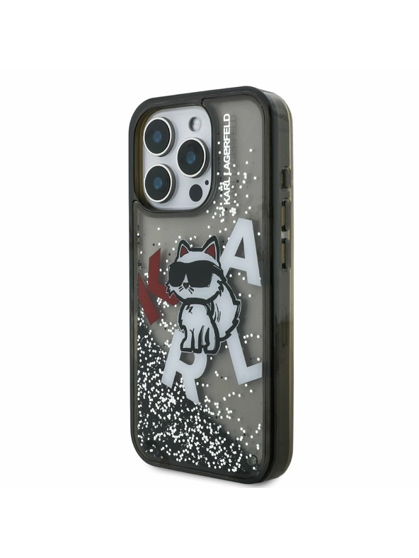 Karl Lagerfeld Karl Lagerfeld Liquid Glitter Scattered Choupette Zadní Kryt pro iPhone 16 Pro Max Black