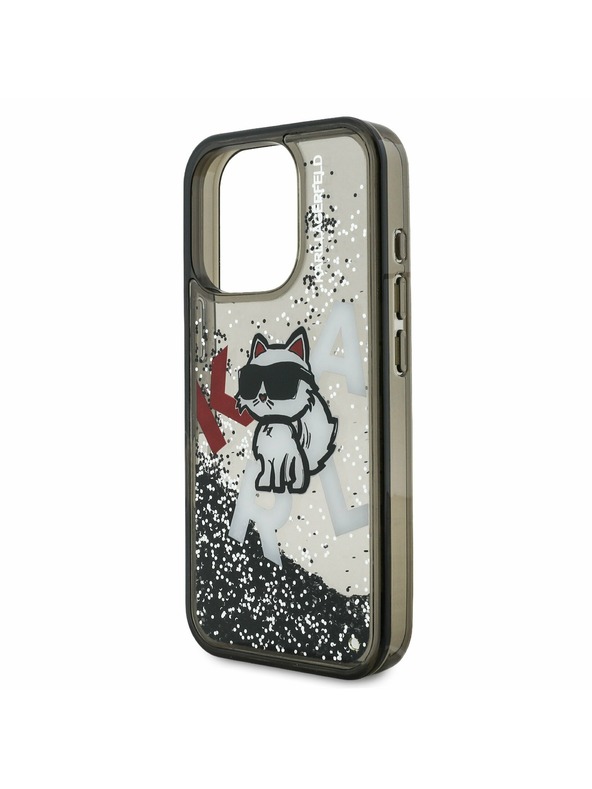 Karl Lagerfeld Karl Lagerfeld Liquid Glitter Scattered Choupette Zadní Kryt pro iPhone 16 Pro Max Black