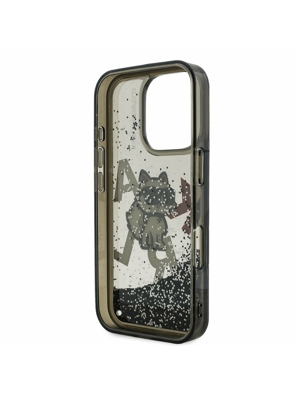Karl Lagerfeld Karl Lagerfeld Liquid Glitter Scattered Choupette Zadní Kryt pro iPhone 16 Pro Max Black