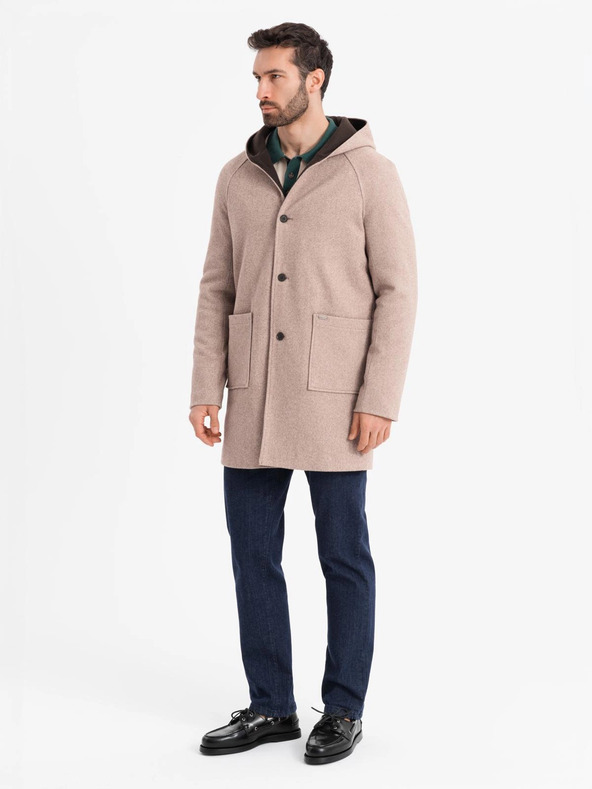 Ombre Clothing Pánský melanžový dlouhý kabát s kapucí Ombre Clothing