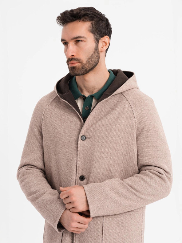 Ombre Clothing Pánský melanžový dlouhý kabát s kapucí Ombre Clothing