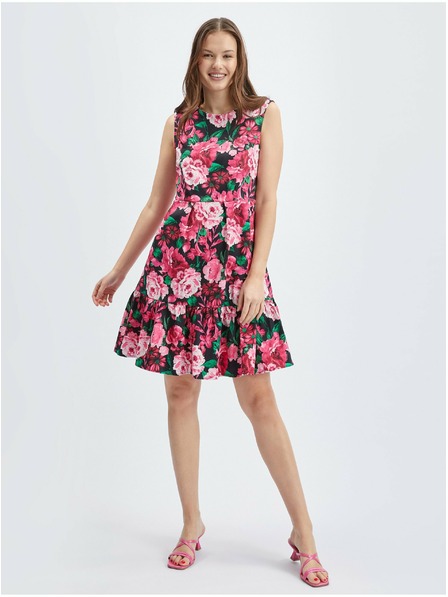 Orsay Černo-růžové dámské květované šaty ORSAY