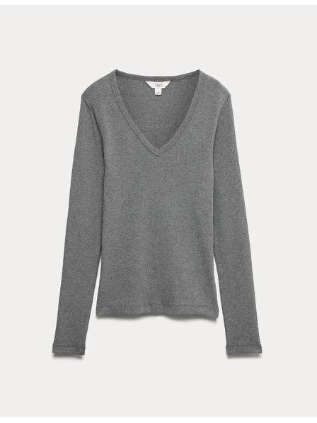Marks & Spencer Žebrovaný top s výstřihem do V s vysokým obsahem bavlny Marks & Spencer šedá