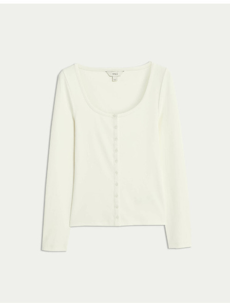 Marks & Spencer Top s oválným výstřihem, rozhalenkou a vysokým podílem bavlny Marks & Spencer smetanová