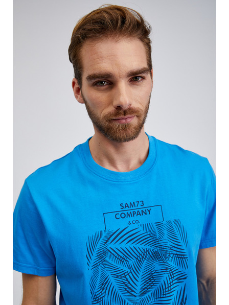 Sam 73 Modré pánské bavlněné tričko s potiskem SAM73 Almandit