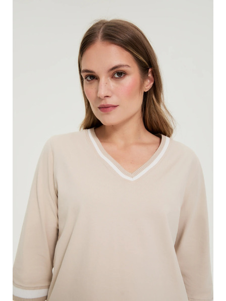 Moodo Bavlněná halenka s výstřihem do V béžová Moodo