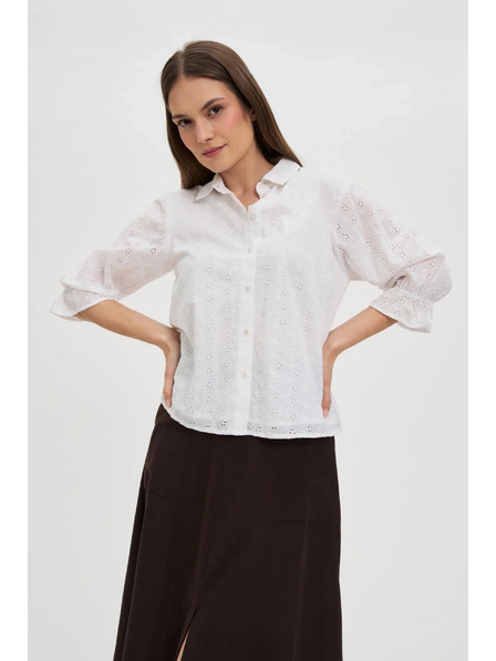 Moodo Bavlněná halenka s nadýchnutými rukávy bílá Moodo