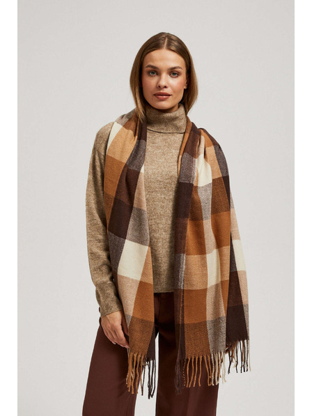 Moodo Elegantní šátek kostkovaný hnědý Moodo