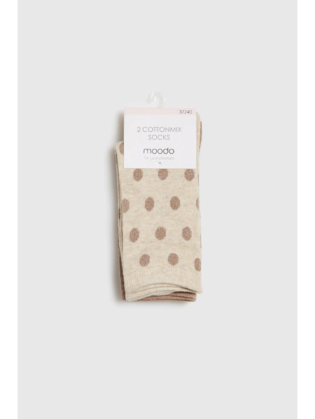 Moodo 2 pack dlouhých ponožek zdobených metalickou nití béžové Moodo