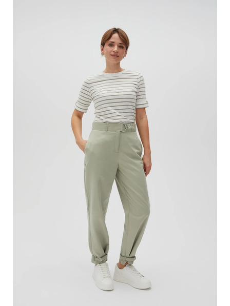 Moodo Olive Green Striped Blouse with Round Neckline Moodo