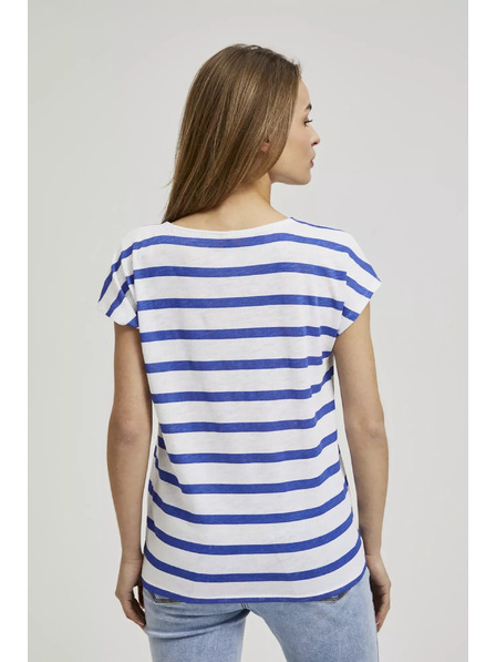Moodo Blue Thin Striped Short Sleeve Blouse Moodo