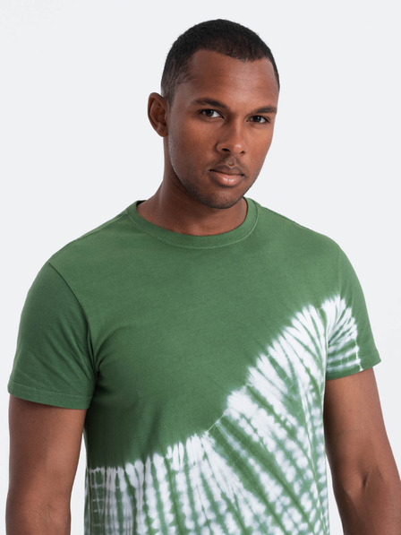 Ombre Clothing Tmavě zelené pánské batikované tričko Ombre Clothing