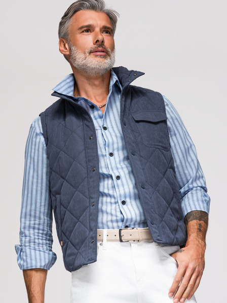 Ombre Clothing Pánská prošívaná bunda bez rukávů s broskvovým efektem - tmavě modrá V2 OM-JAVJ-0277 Ombre Clothing