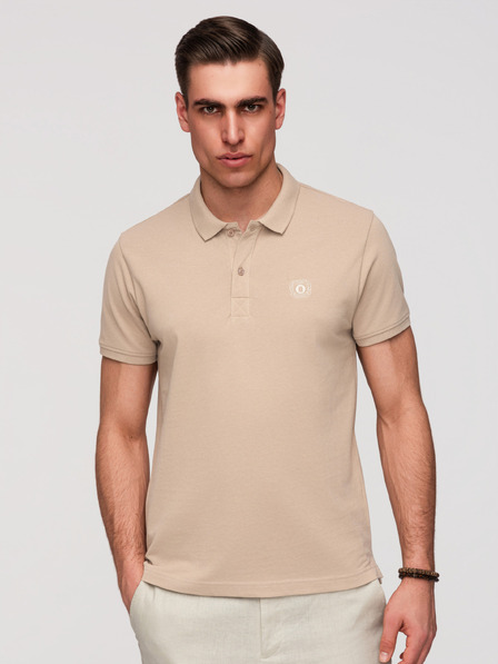 Ombre Clothing Pánská bavlněná polokošile BASIC - bílá/bílá/světle hnědá V6 OM-POBS-0171 Ombre Clothing