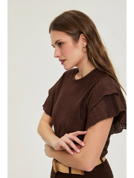 Moodo Halenka s volánem na rukávech hnědá Moodo