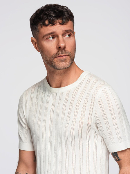 Ombre Clothing Pánský svetr s kulatým výstřihem a krátkými rukávy - bílý