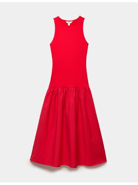 Marks & Spencer Žerzejové žebrované midi šaty se sníženým pasem Marks & Spencer červená