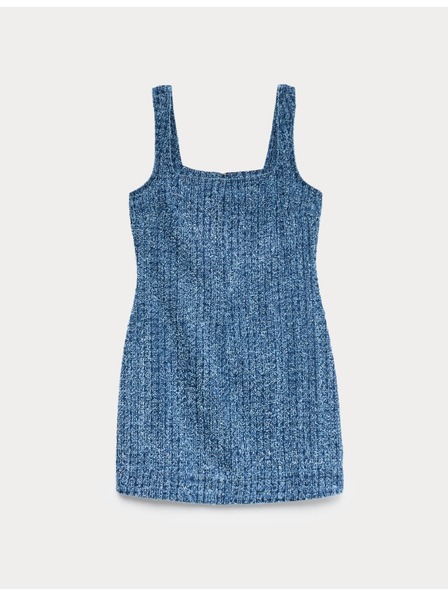 Marks & Spencer Splývavé denimové mini šaty z čisté bavlny ozdobené střapci Marks & Spencer námořnická modrá