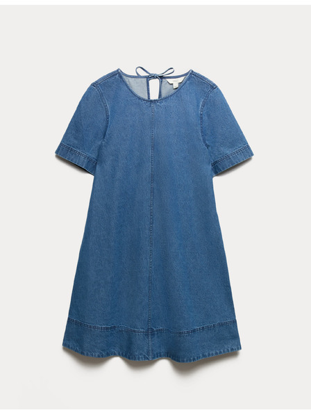 Marks & Spencer Splývavé denimové mini tričkové šaty z čisté bavlny Marks & Spencer námořnická modrá